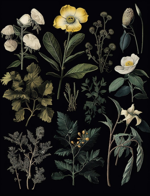 Collection of dark botanical Elements