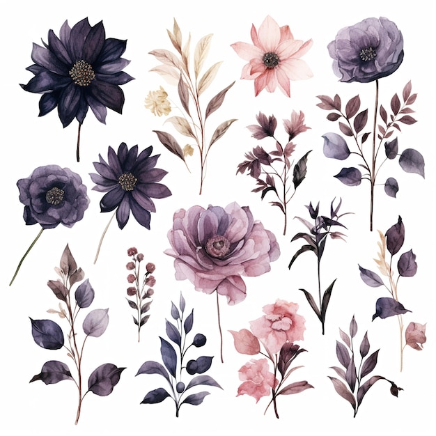 Collection of dark botanical Elements