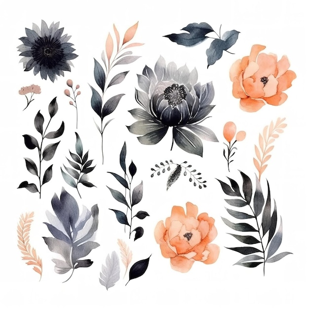 Collection of dark botanical Elements