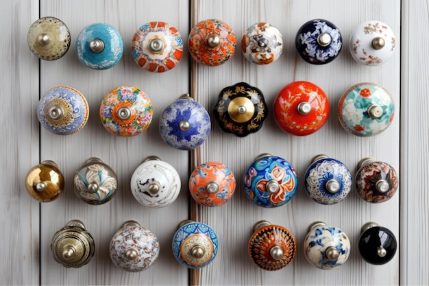 Collection of decorative ceramic door knobs created with generative ai