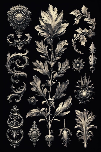Photo a collection of decorative designs set against a black background perfect for adding a touch of elegance to any project