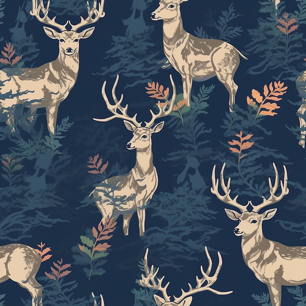 a collection of deers with antlers and trees.
