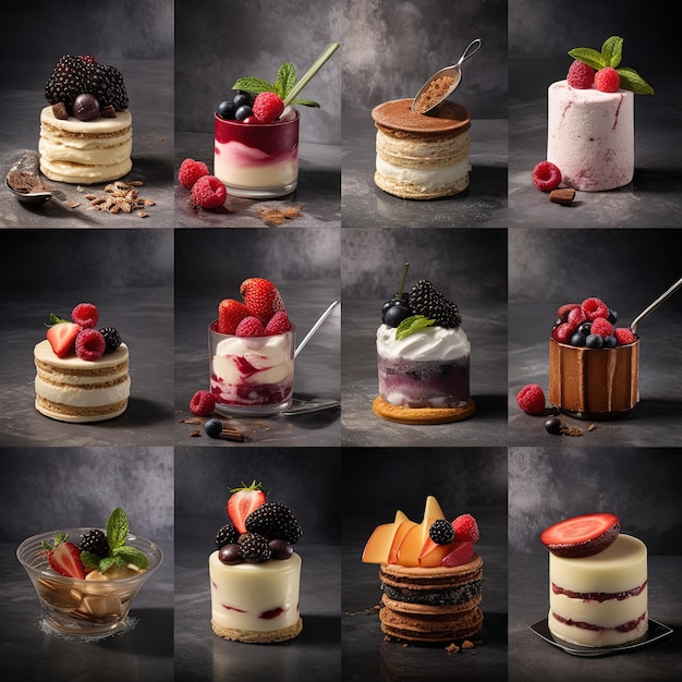 Collection of delicious desserts Variety of different desserts Desserts set