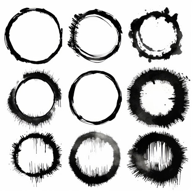 Photo collection of detailed ink splats isolated on white background