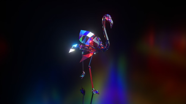 Collection of diamond animals. walking flamingo. nature and\
animals concept. 3d animation of a seamless loop. lowpoly.