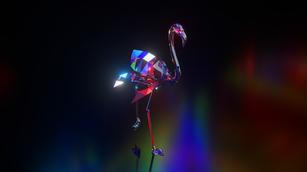 Collection of diamond animals. Walking Flamingo. Nature and animals concept. 3d animation of a seamless loop. Lowpoly.