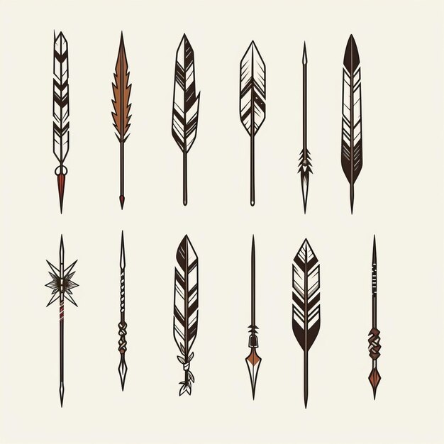 A collection of different arrows on a white background