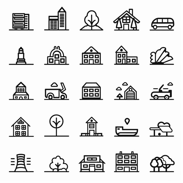 Photo a collection of different black and white icons with a house on the top