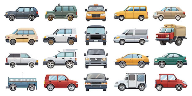 a collection of different cars including one that has the number of cars on it