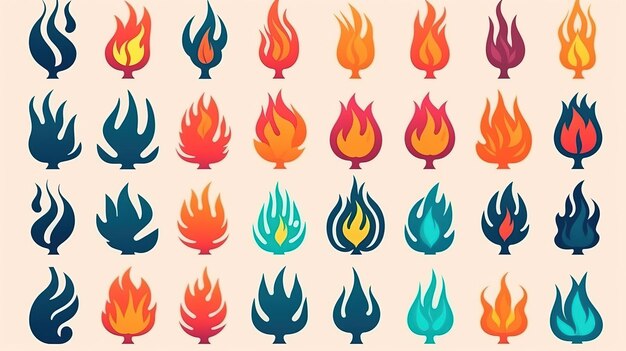 Photo a collection of different colored flames generative ai art