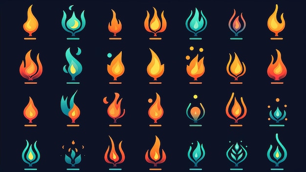 Photo a collection of different colored flames generative ai art