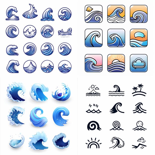 Photo a collection of different designs including the ocean sky and ocean