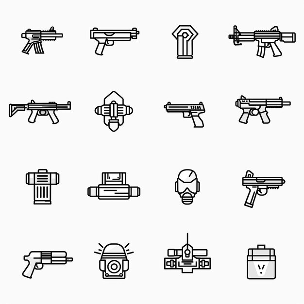 a collection of different guns including one that has a gun on it