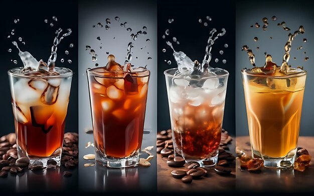 Collection of different iced teas and coffees each with its own unique flavor created