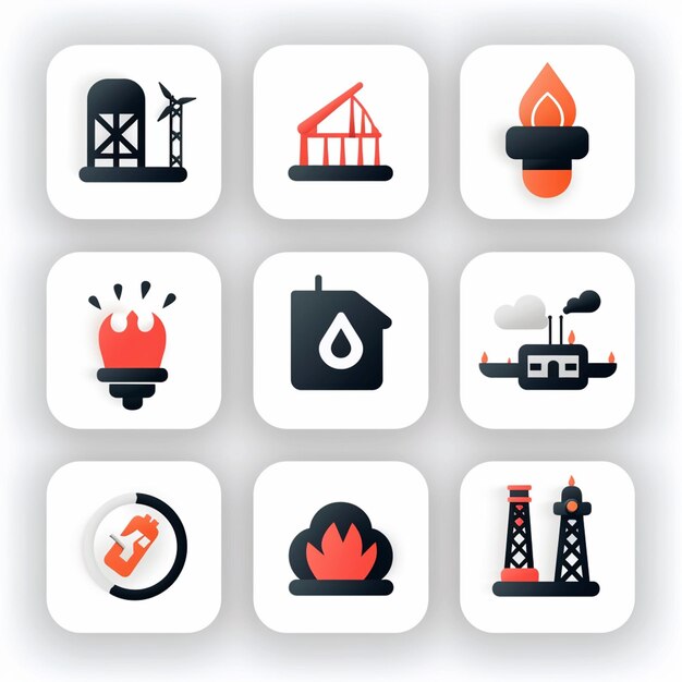 a collection of different icons including a factory and a power station