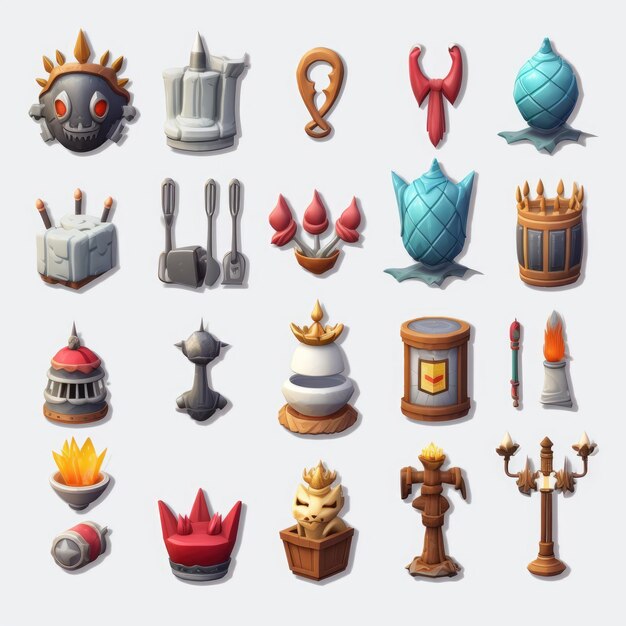 A collection of different objects including one that has a lot of different symbols.