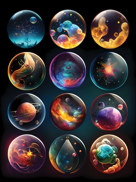 A collection of different planets in a dark background