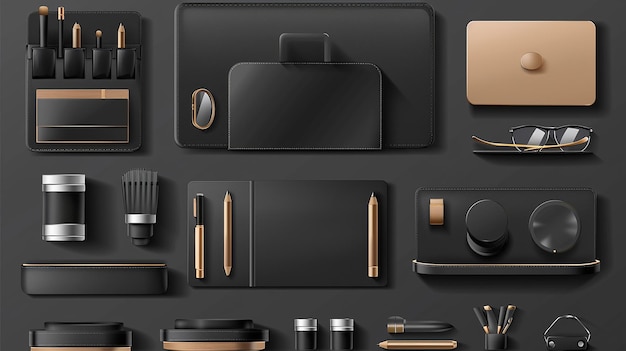 黒い背景のブラックボックスを含む様々な製品のコレクション