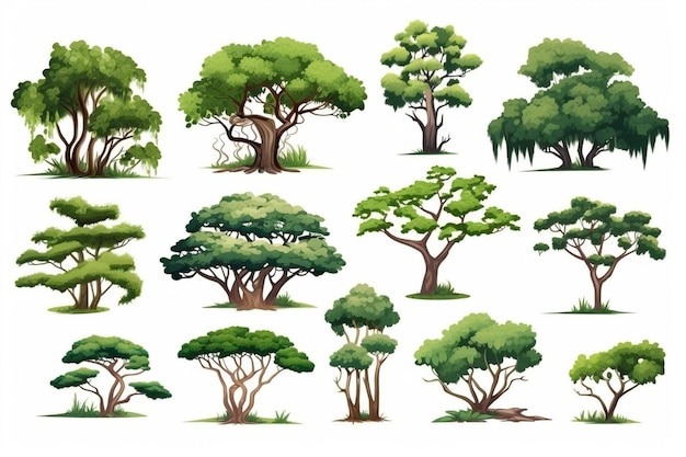 a collection of different trees and plants