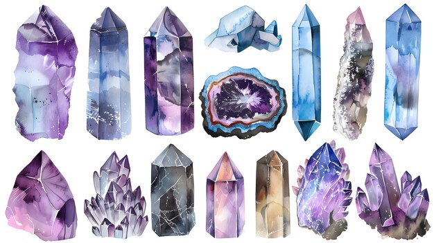 a collection of different types of gems and crystals