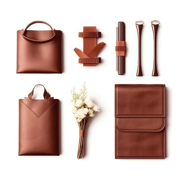 "ブレス"と書かれたバッグを含む様々なタイプのハンドバッグのコレクション