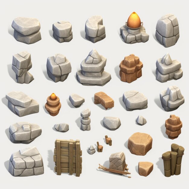 A collection of different types of stone buildings.