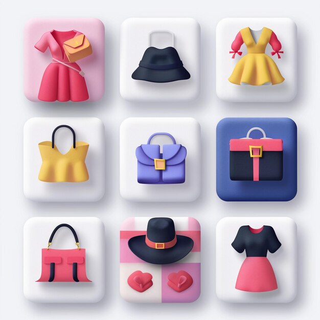 a collection of different womens clothing including one that has a hat on it