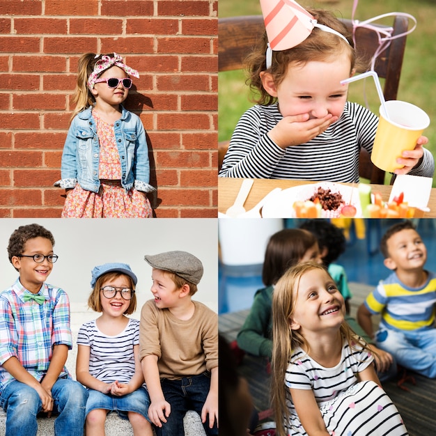 Collection of diverse cheerful kids