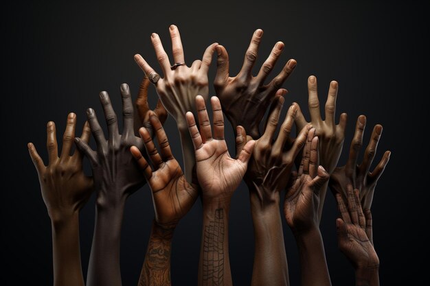 A collection of diverse hands forming a united hum 00000 01