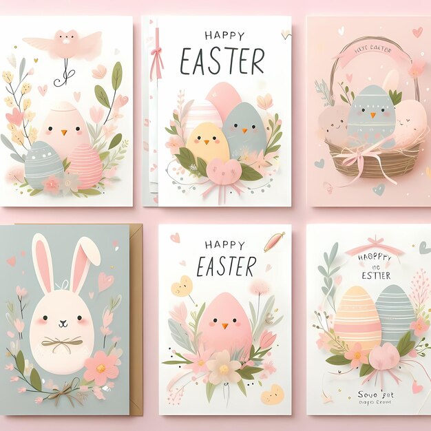 Photo a collection of easter cards including easter eggs flowers and butterflies