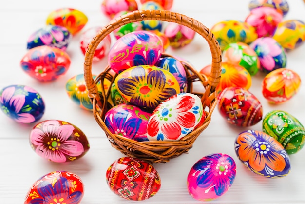 Collection of Easter eggs in basket