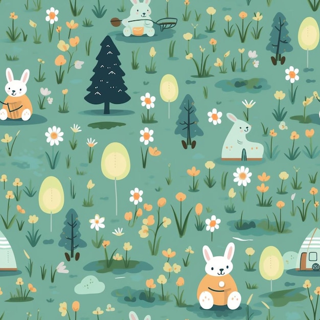 Photo a collection of easter eggs and bunny themed illustrations.