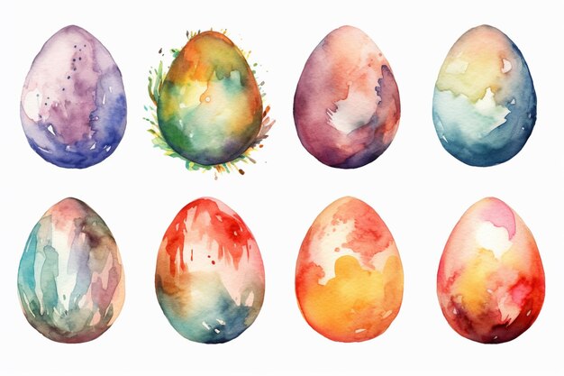 A collection of easter eggs painted in rainbow colors.