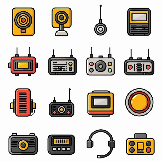 a collection of electronic devices with the words  radio  on them