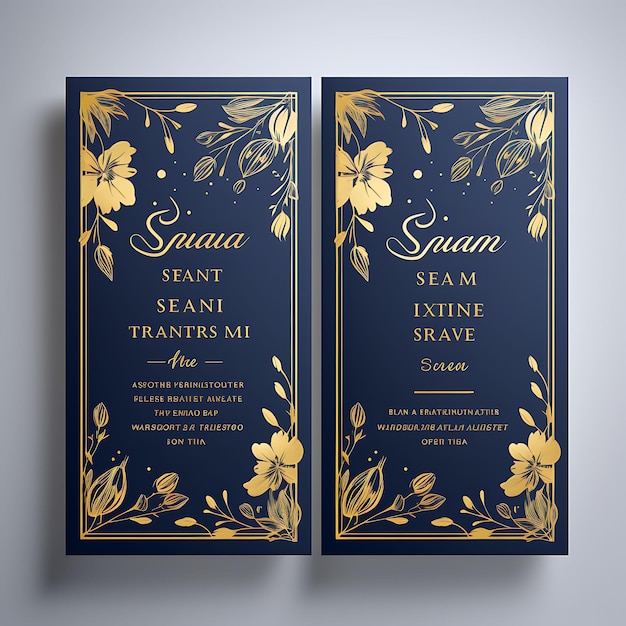 Photo collection elegant gold and navy wedding invitation card rectangular sh illustration idea design