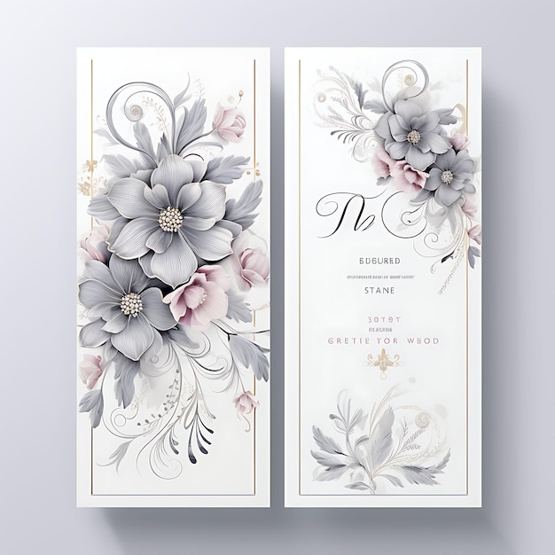 Collection Elegant Silver and Blush Wedding Invitation Card Rectangular illustration idea design