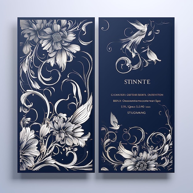 Photo collection elegant silver foil and navy wedding invitation card rectang illustration idea design