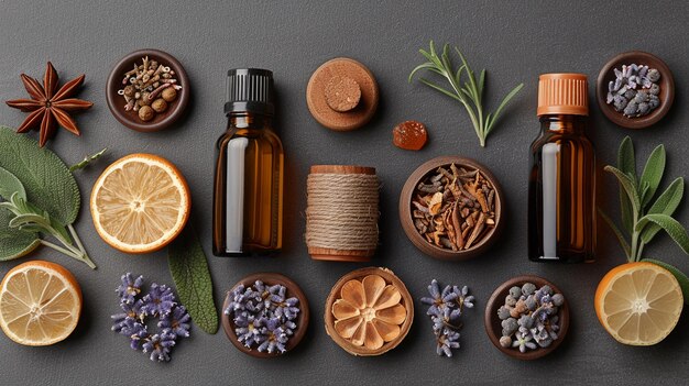 Collection of essential oils and aromatherapy diffusers