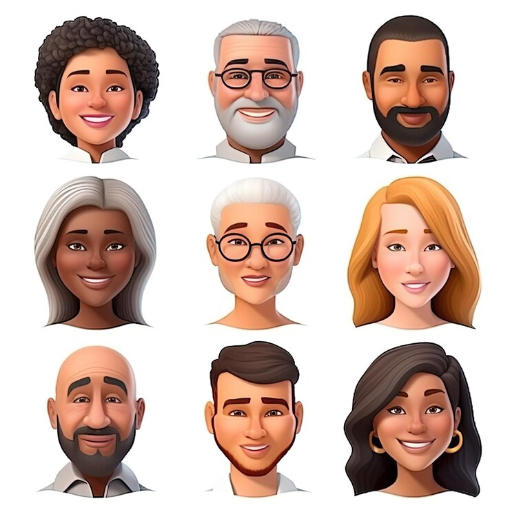 A collection of faces of people with the word boss on them.