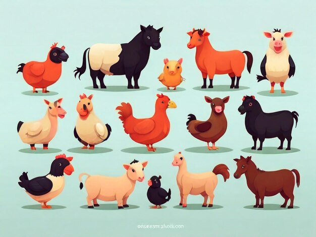 a collection of farm animals from thes