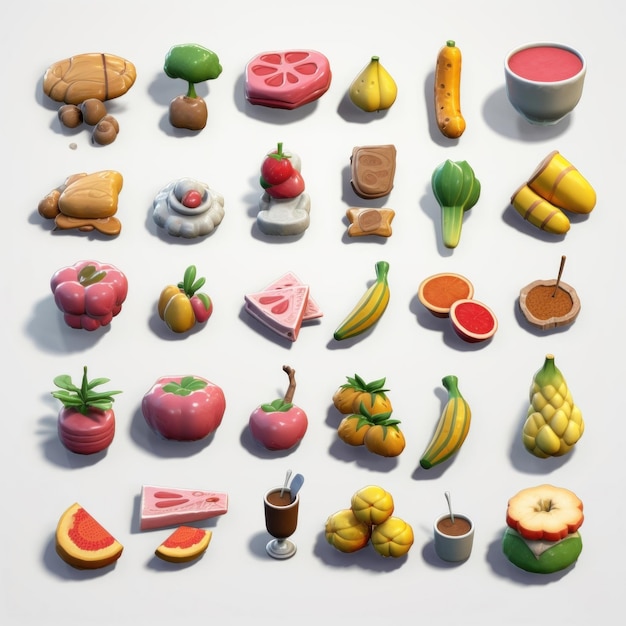 Photo a collection of figurines and fruits including one that says 