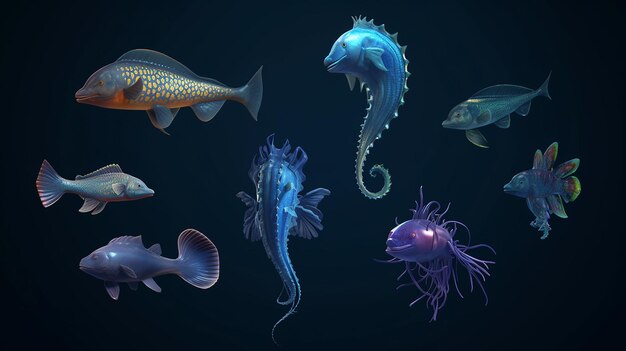 A collection of fish and seahorses 4k high resolution