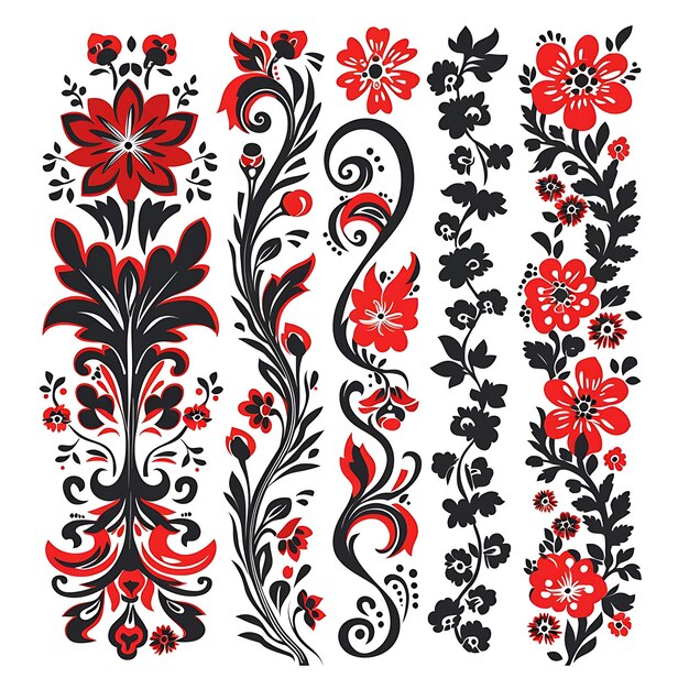 a collection of floral designs including red flowers and leaves