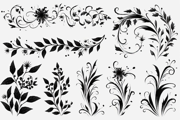 Photo a collection of floral designs on a white background.