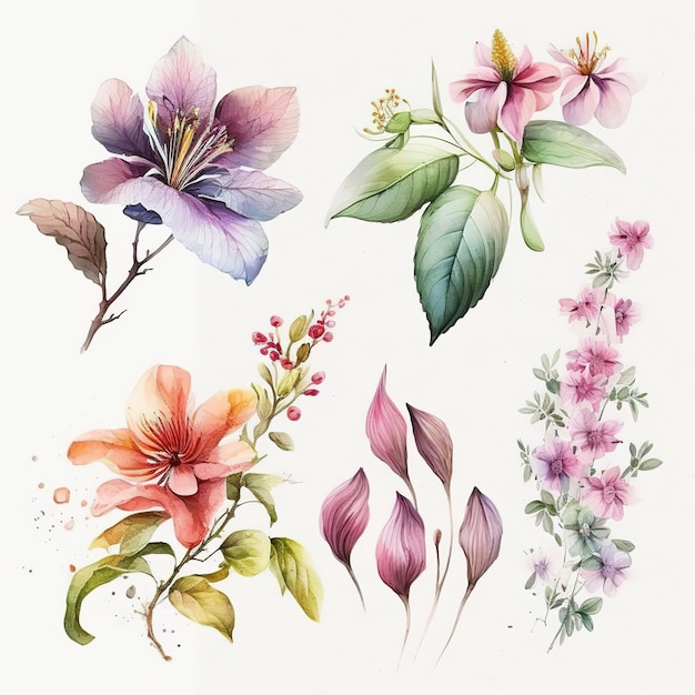 A collection of flowers on a white background