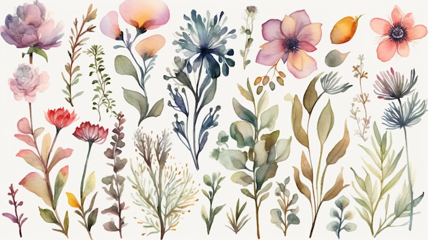 A collection of flowers on a white background