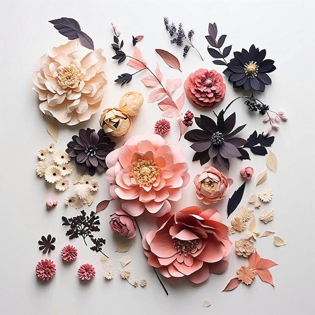 A collection of flowers on a white background