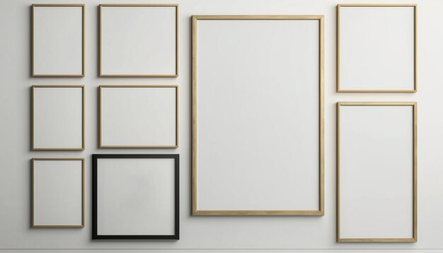 A collection of framed frames on a wall