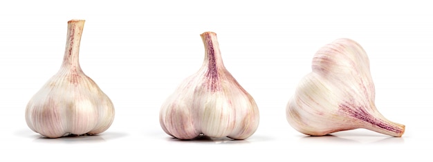 Collection of fresh garlic isolated on white