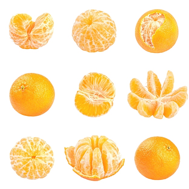 Collection of fresh mandarins isolated on white